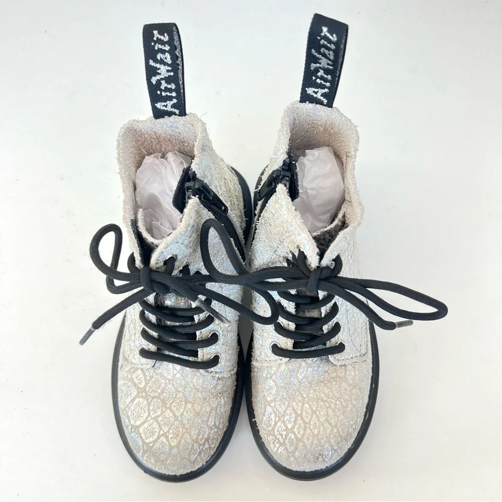 DR. MARTEN 1460 Pascal White Snake Suede Metallic Zip Ankle Boots Sz 12 (girls)
